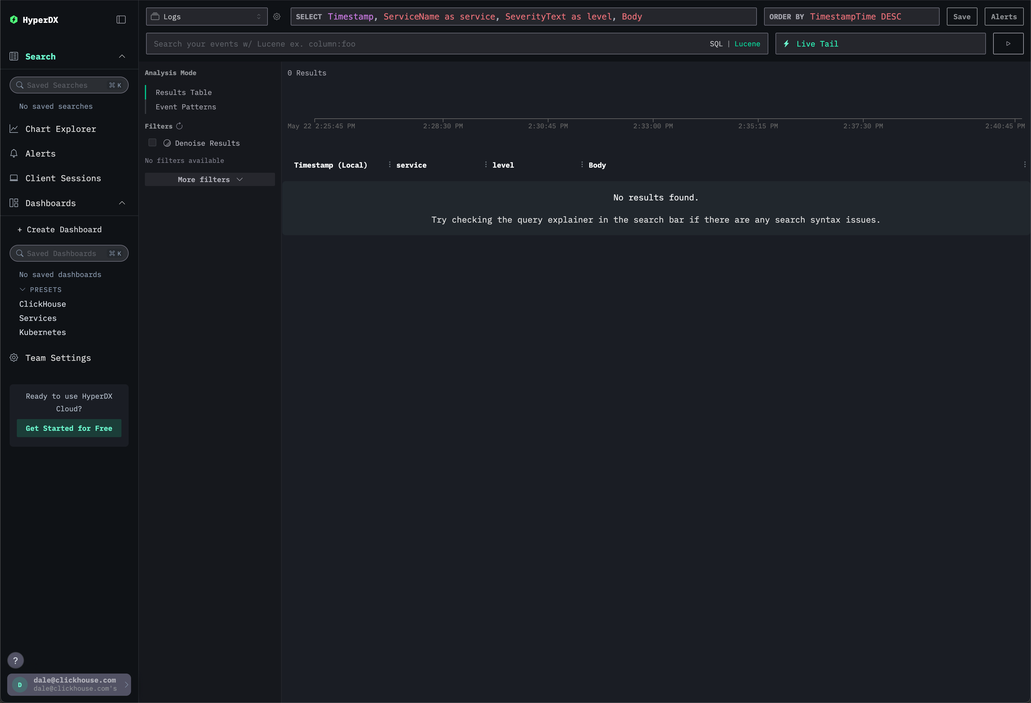 Пользовательский интерфейс ClickStack
